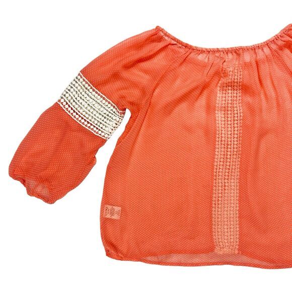 HAVE Embroidered Top Womens S Orange White Polka Dot Summer Boho Comfy Blouse - Picture 7 of 16